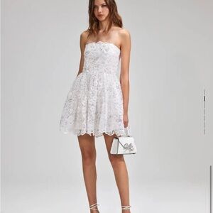 Self Portrait WHITE BEADED SEQUIN BANDEAU MINI DRESS
